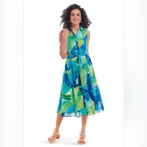 North Style Vibrant Blue and Green Sleeveless Dress Size 12